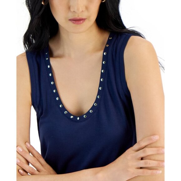 I.N.C. International Concepts Size XL Embellished Navy Scoop-Neck Tank Top NWT - Picture 3 of 7